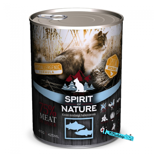 Spirit of Nature Hipoallergén Macska konzerv 415g Tonhal és Lazac - tenyesztoitap